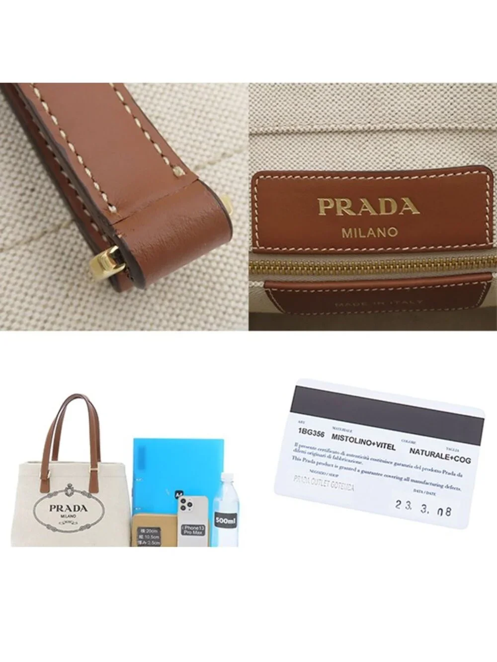 Prada Tote Off White Canvas Leather